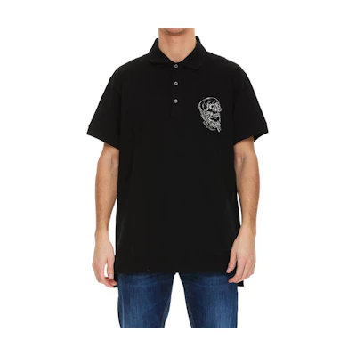 Alexander McQueen SS22 Skull Embroidered Cotton Polo Shirt Black 687734-QSX33-1000