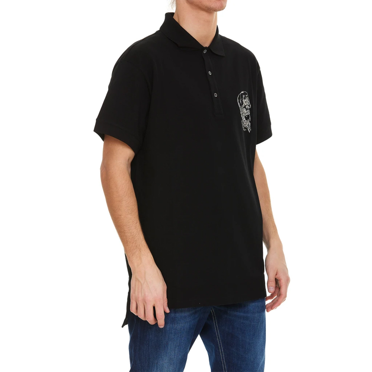 Shop 알렉산더 맥퀸 SS22 스컬 자수 코튼 폴로 셔츠 블랙 687734-QSX33-1000