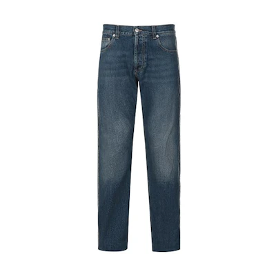 Alexander McQueen SS22 Straight Fit Denim Jeans Washed Blue. 677771-QSY75-4001