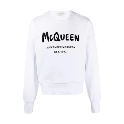 Alexander McQueen SS22 White Pullover Sweatshirt with Letter Logo Print. 701285-QTZ11-0900