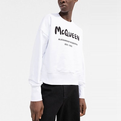 Alexander McQueen SS22 Baju Putih dengan Cetakan Logo Huruf. 701285-QTZ11-0900 Purchase Alexander McQueen SS22 Baju Putih dengan Cetakan Logo Huruf. 701285-QTZ11-0900