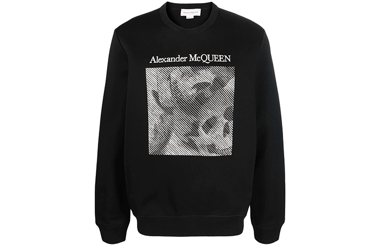 Alexander McQueen SS22 Abstract Pattern Crewneck Sweatshirt Black 683181-QSX56-1010