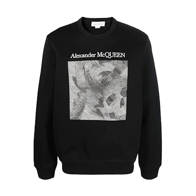 Alexander McQueen SS22 Abstract Pattern Crewneck Sweatshirt Black 683181-QSX56-1010