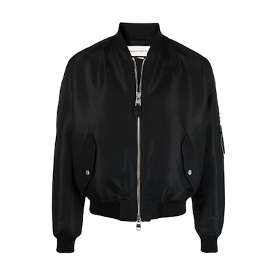 Alexander McQueen SS22 Back Logo Print Bomber Jacket Black 682880-QSR77-1000