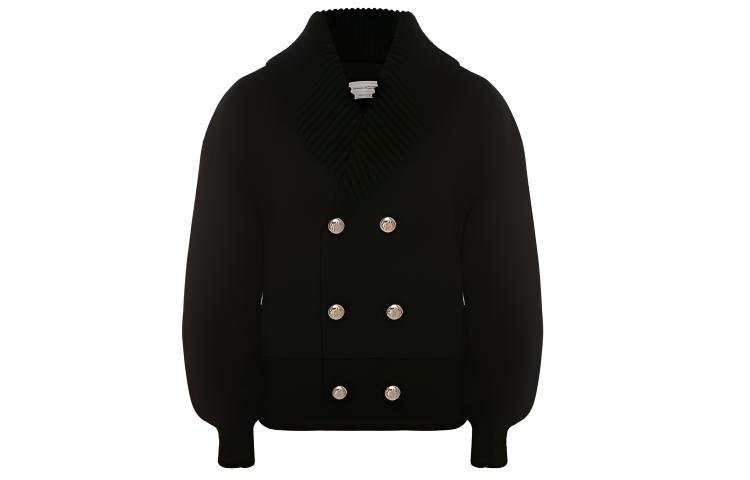 Alexander McQueen SS22 Black Double-Breasted Cutout Knit Aviator Jacket Men 684319-Q1XCO-1001