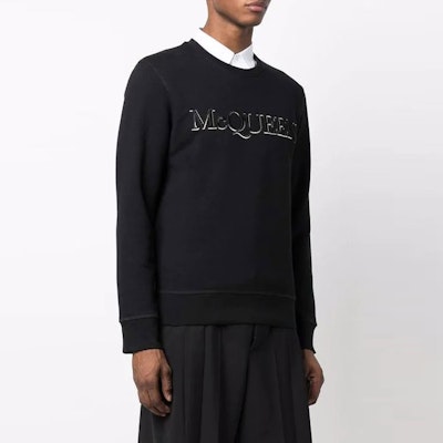 Alexander McQueen SS22 Baju Longgar Hitam Logo Cetak Lengan Panjang. 688719-QSX96-1000 Purchase Alexander McQueen SS22 Baju Longgar Hitam Logo Cetak Lengan Panjang. 688719-QSX96-1000