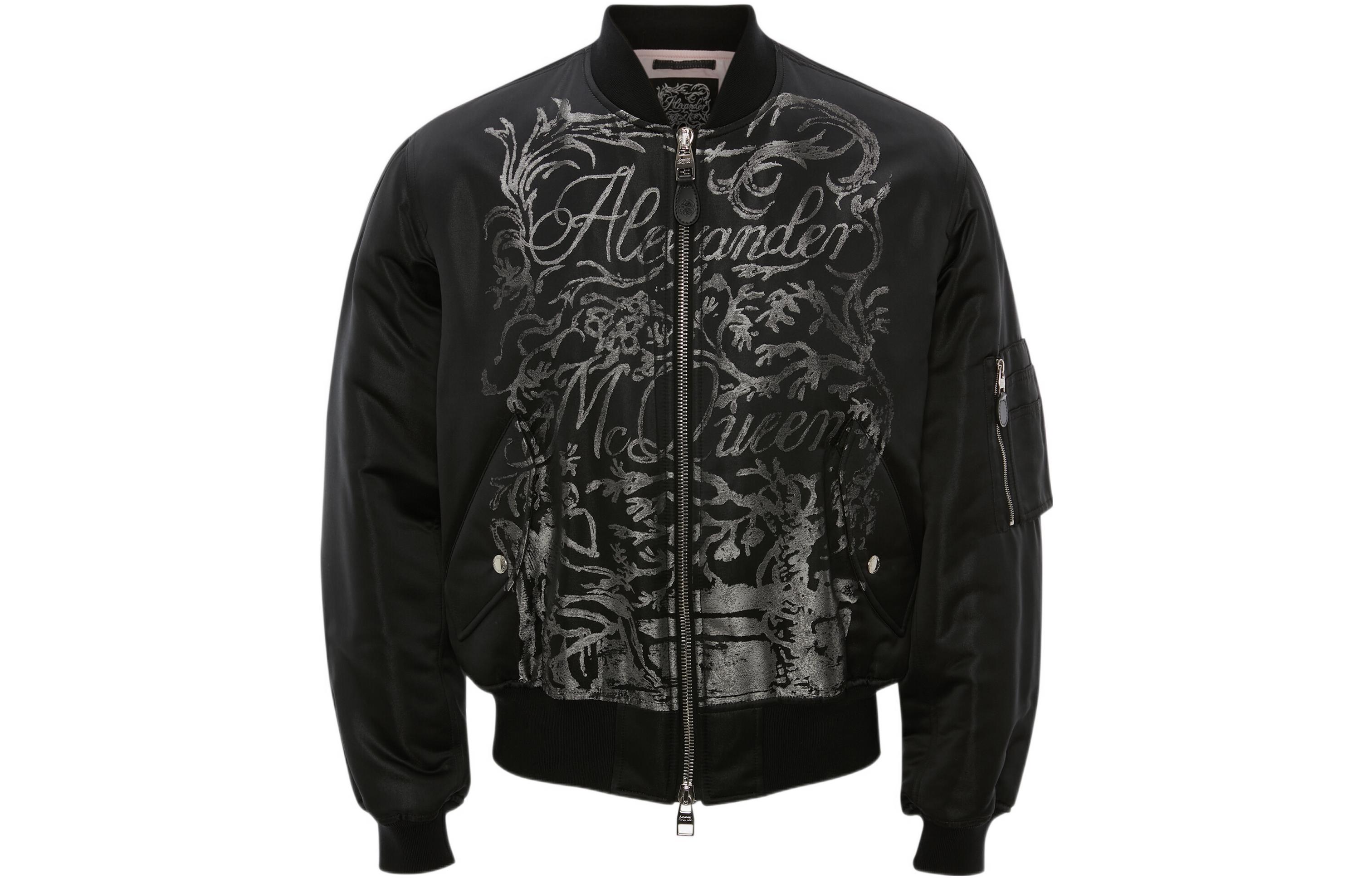 Alexander McQueen SS22 Blake Logo Print Bomber Jacket Men’s Black 685174-QSR04-1080