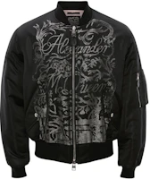 Alexander McQueen SS22 Blake Logo Print Bomber Jacket Men’s Black 685174-QSR04-1080 Alexander McQueen SS22 Blake Logo Print Bomber Jacket Men’s Black 685174-QSR04-1080