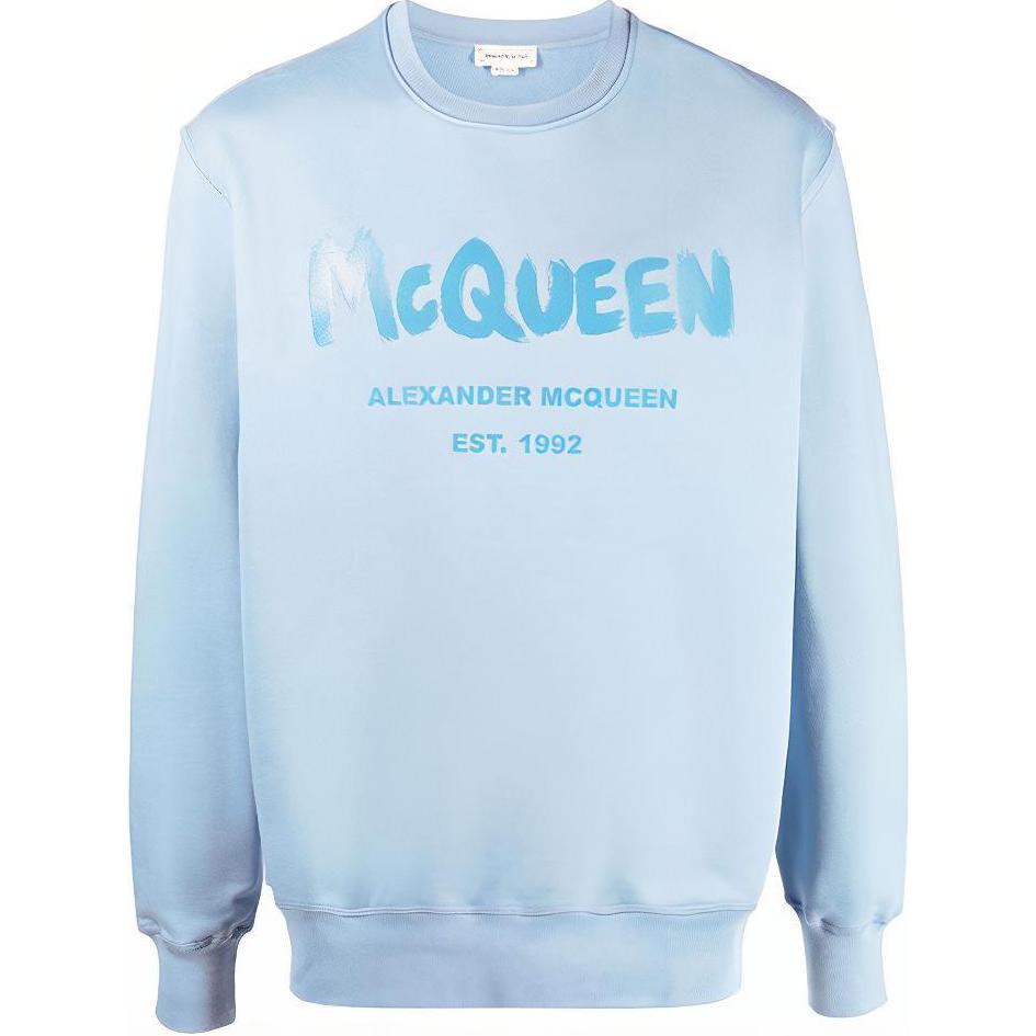 Alexander McQueen SS22 Blue Logo Print Relaxed Long-Sleeve Sweatshirt for Men 688713-QTZ81-0913
