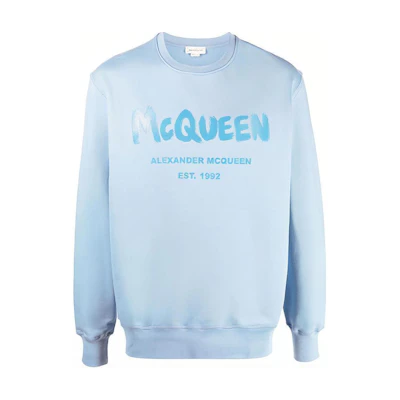 Alexander McQueen SS22 Blue Logo Print Relaxed Long-Sleeve Sweatshirt for Men 688713-QTZ81-0913