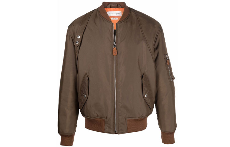 Alexander McQueen SS22 Brown Bomber Jacket with Zip Pocket Design 682928-QSR15-9844