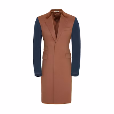 Alexander McQueen SS22 Camel Denim Patchwork Sleeve Mid-Length Blazer Coat 682882-QSV29-9747