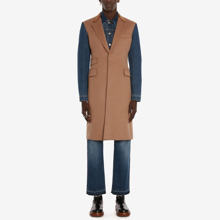 Alexander McQueen SS22 Camel Denim Patchwork Sleeve Mid-Length Blazer Coat 682882-QSV29-9747 圖 3