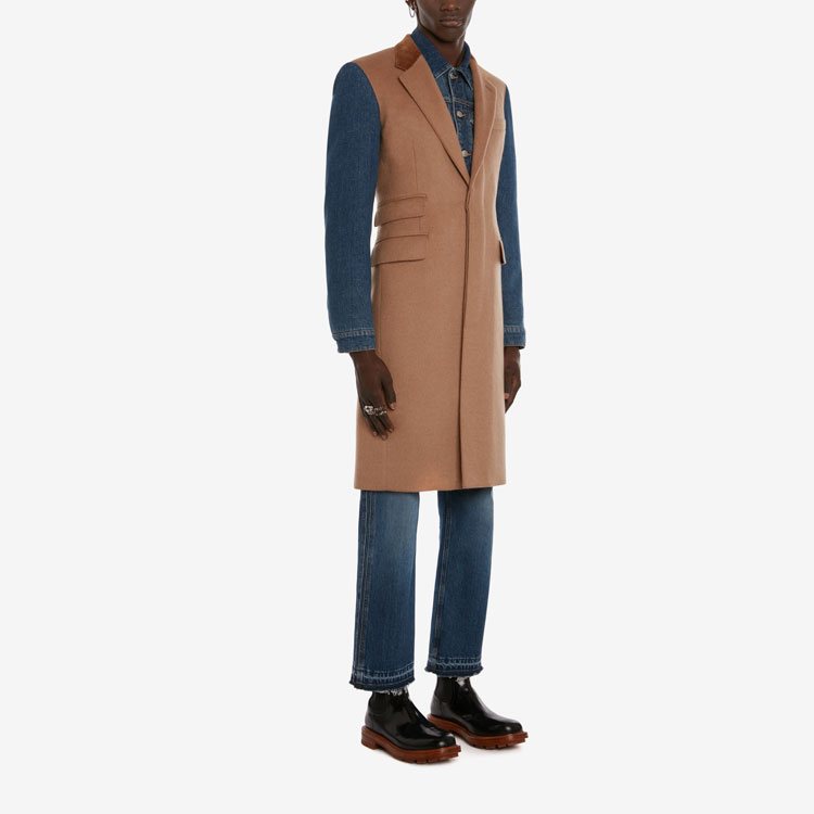 Alexander McQueen SS22 Camel Denim Patchwork Sleeve Mid-Length Blazer Coat 682882-QSV29-9747 圖 5