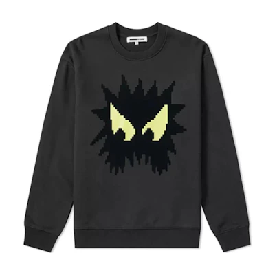 Alexander McQueen SS22 Cotton Cartoon Monster Print Black Long Sleeve Sweatshirt 415099-RNT14-1048