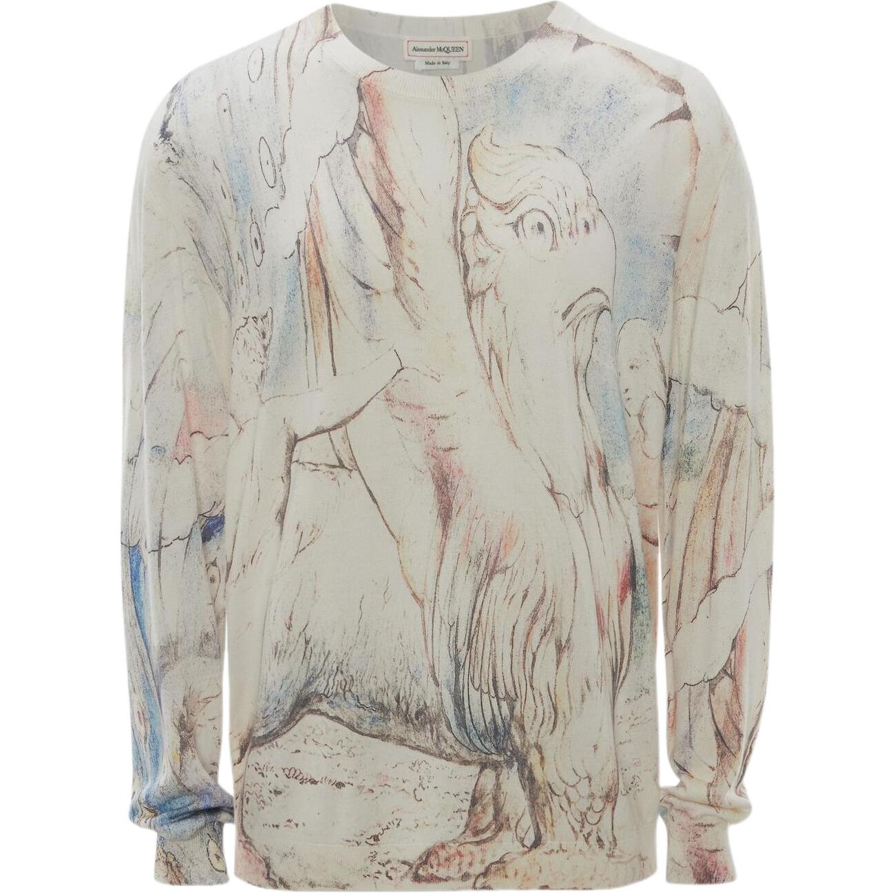 Alexander McQueen SS22 Dante Print Ivory Crewneck Long Sleeve Sweatshirt Men 689418Q1DCD4734
