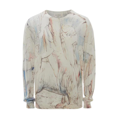 Alexander McQueen SS22 Dante Print Ivory Crewneck Long Sleeve Sweatshirt Men 689418Q1DCD4734