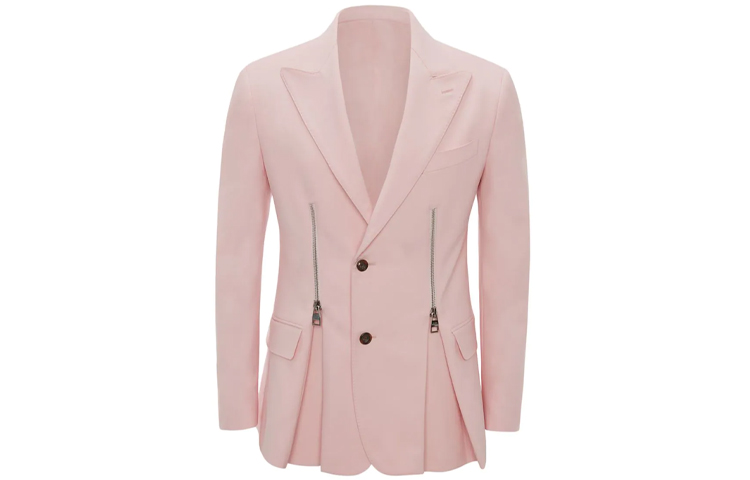 Alexander McQueen SS22 Fitted Blazer Jacket with Zipper Details Pink 687516-QSU10-5072