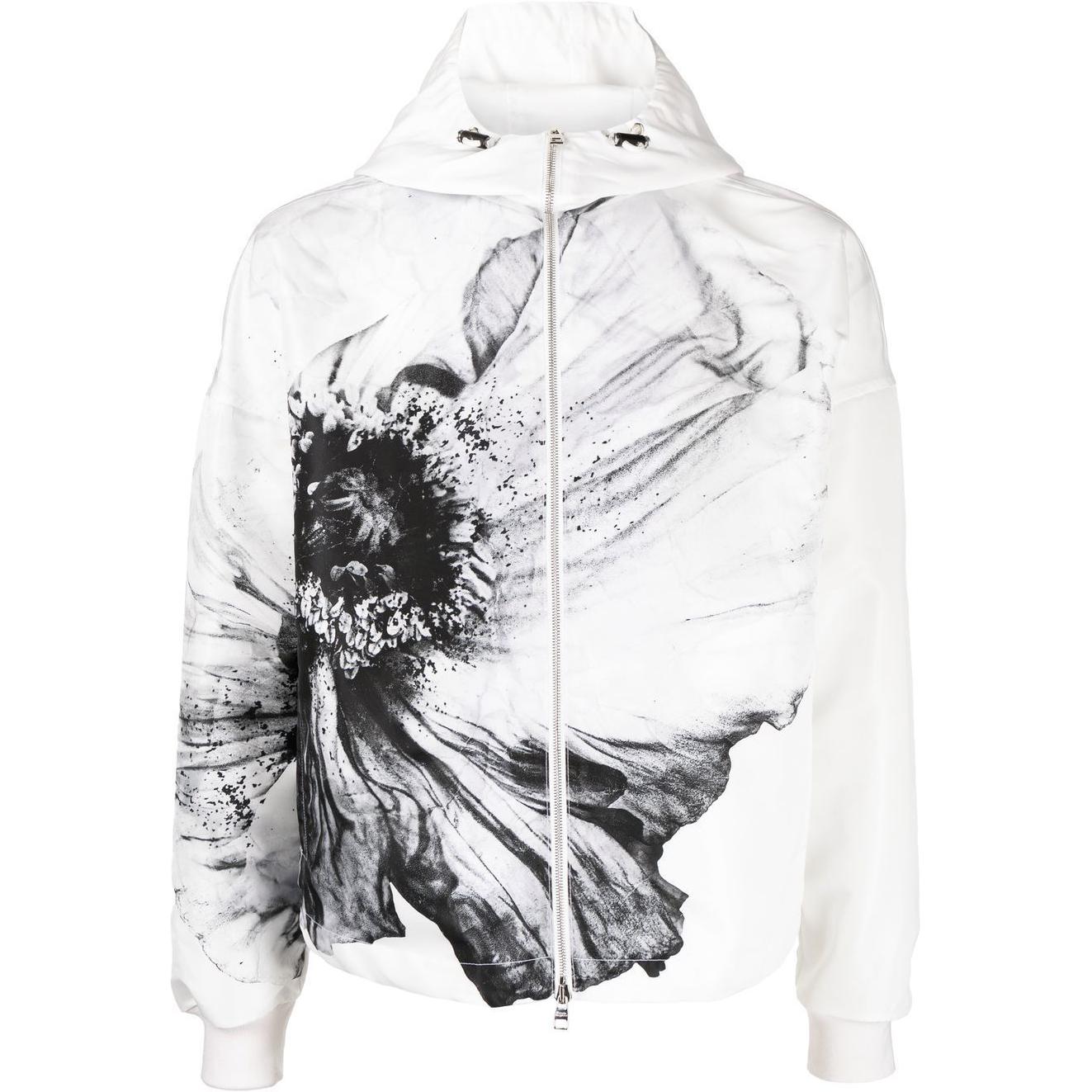 Alexander McQueen SS22 Floral Print Hoodie Zip Jacket White Mens 682930-QSR51-9076