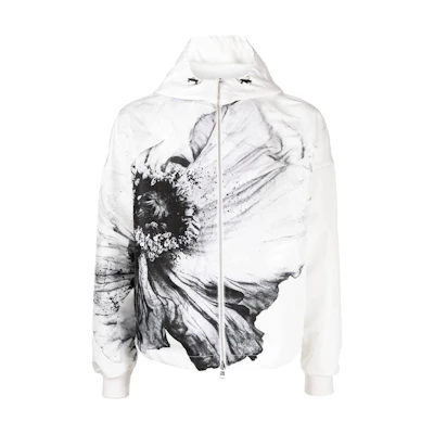 Alexander McQueen SS22 Floral Print Hoodie Zip Jacket White Mens 682930-QSR51-9076