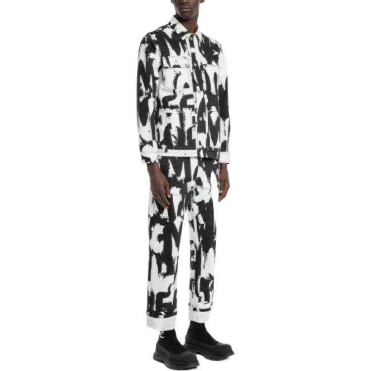 Shop Alexander McQueen SS22 Jeans Graffiti Utility Negro Blanco 700483QTY869080