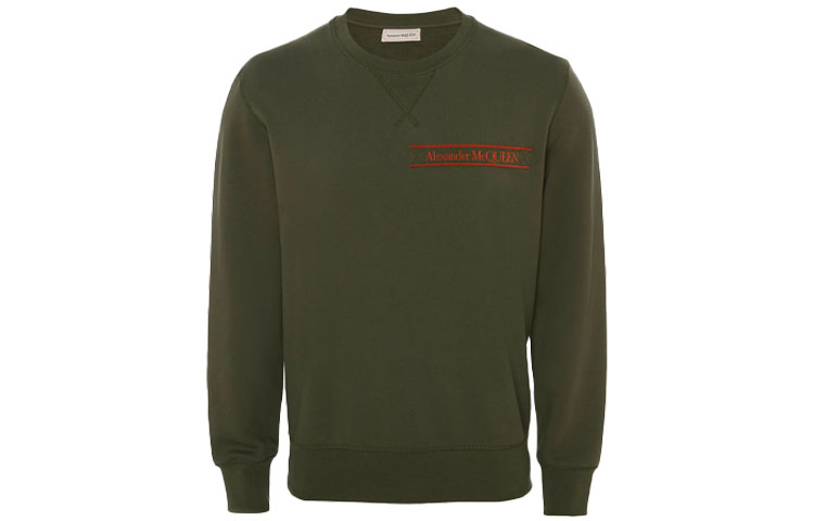 Alexander McQueen SS22 Green Logo Print Crewneck Sweatshirt Long Sleeve 642663-QSX75-0904