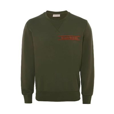 Alexander McQueen SS22 Green Logo Print Crewneck Sweatshirt Long Sleeve 642663-QSX75-0904