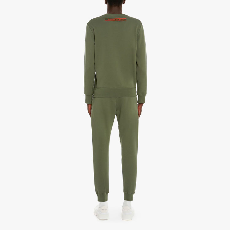 Shop Alexander McQueen SS22 Crewneck Sweatshirt Logo Hijau Lengan Panjang 642663-QSX75-0904