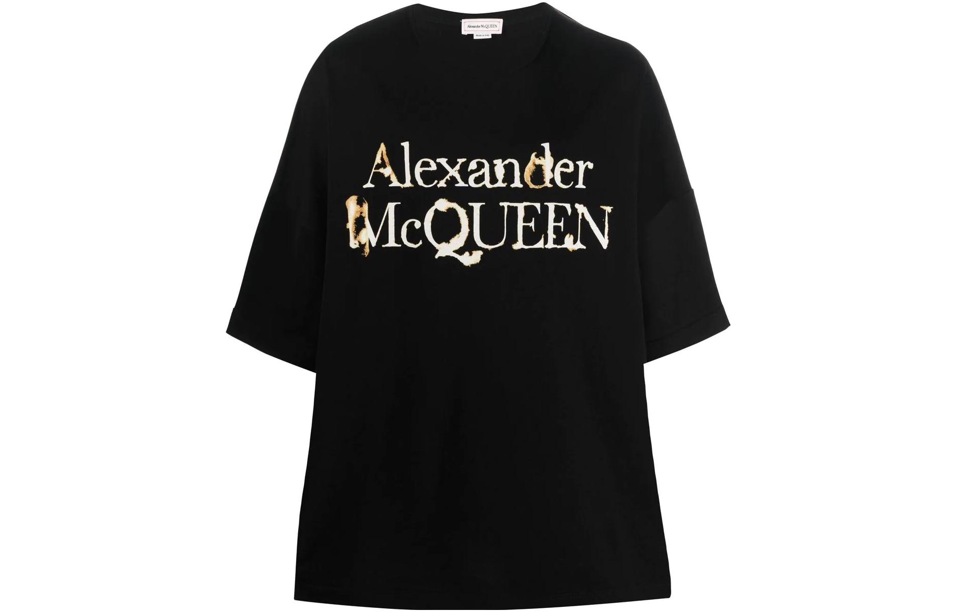 Order Alexander McQueen SS22 Letter Logo Print Black Crewneck T-Shirt Men 710955-QTZ35-0901