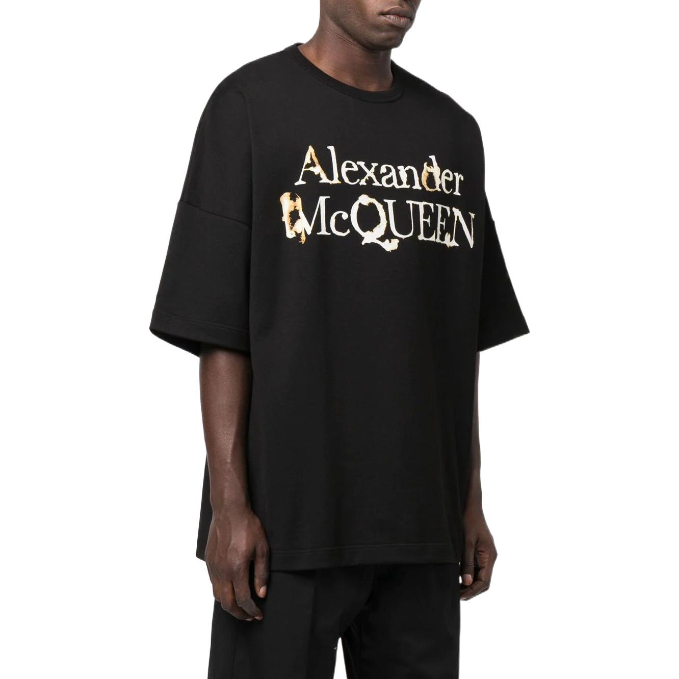Purchase Alexander McQueen SS22 Letter Logo Print Black Crewneck T-Shirt Men 710955-QTZ35-0901