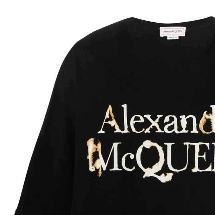 Details for Alexander McQueen SS22 Letter Logo Print Black Crewneck T-Shirt Men 710955-QTZ35-0901