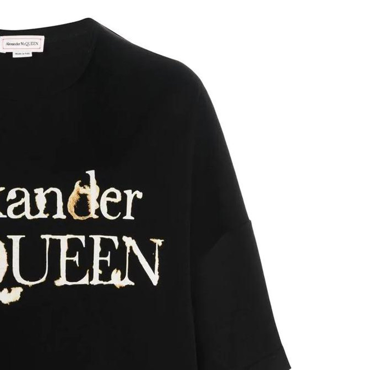 Sizing Alexander McQueen SS22 Letter Logo Print Black Crewneck T-Shirt Men 710955-QTZ35-0901
