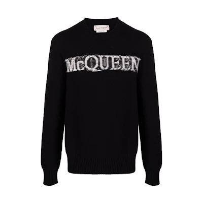 Alexander McQueen SS22 Logo Crewneck Knit Sweater Black Menswear 689555-Q1GBL-1046