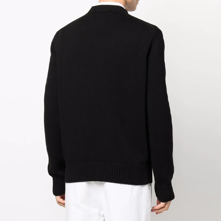 Purchase Alexander McQueen SS22 Logo Crewneck Knit Sweater Hitam Pakaian Lelaki 689555-Q1GBL-1046