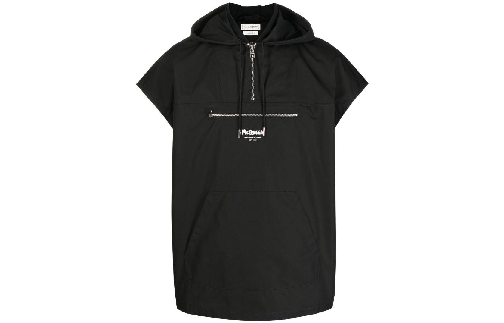 Alexander McQueen SS22 Logo Detail Zipper Collar Short-Sleeve Jacket 704978-QTN37-1000