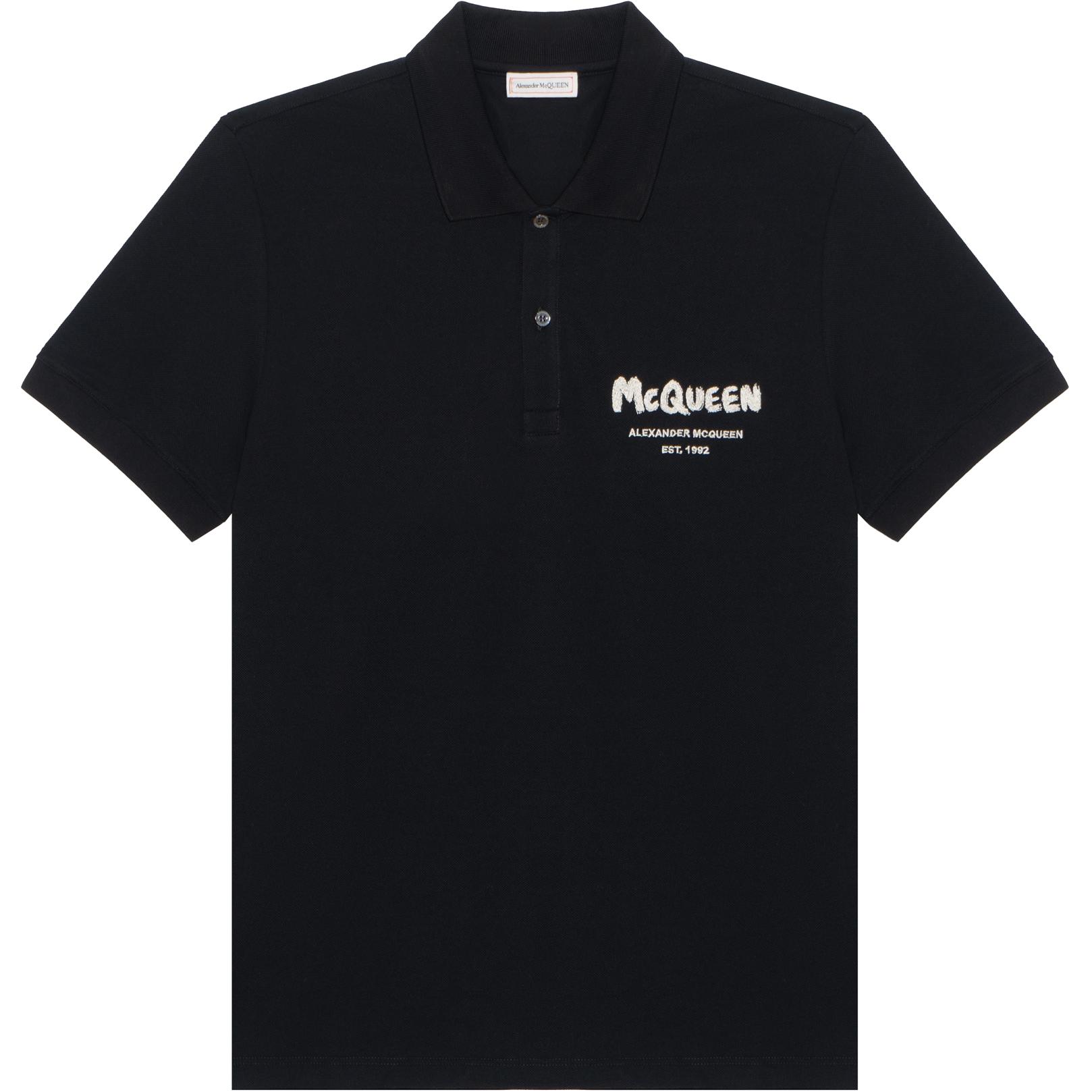 Alexander McQueen SS22 Logo Polo Shirt  Black Short Sleeve Casual Tee 662551-QRX33-1000