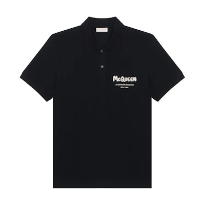 Alexander McQueen SS22 Logo Polo Shirt Black Short Sleeve Casual Tee 662551-QRX33-1000