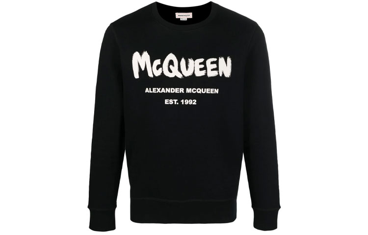 Alexander McQueen SS22 Logo Print Black Crewneck Sweatshirt Men 688713-QSZ81-0901