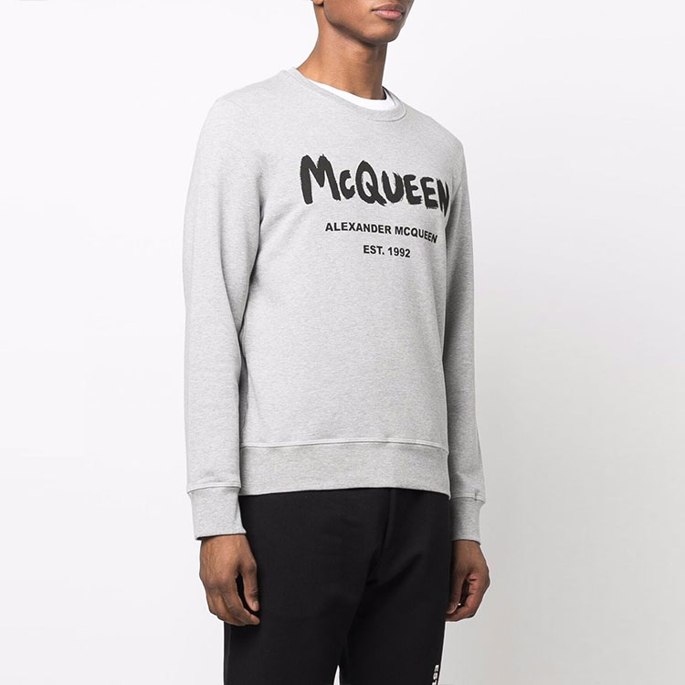 Purchase Alexander McQueen SS22 灰色標誌印花圓領長袖上衣 688713-QSZ81-0902