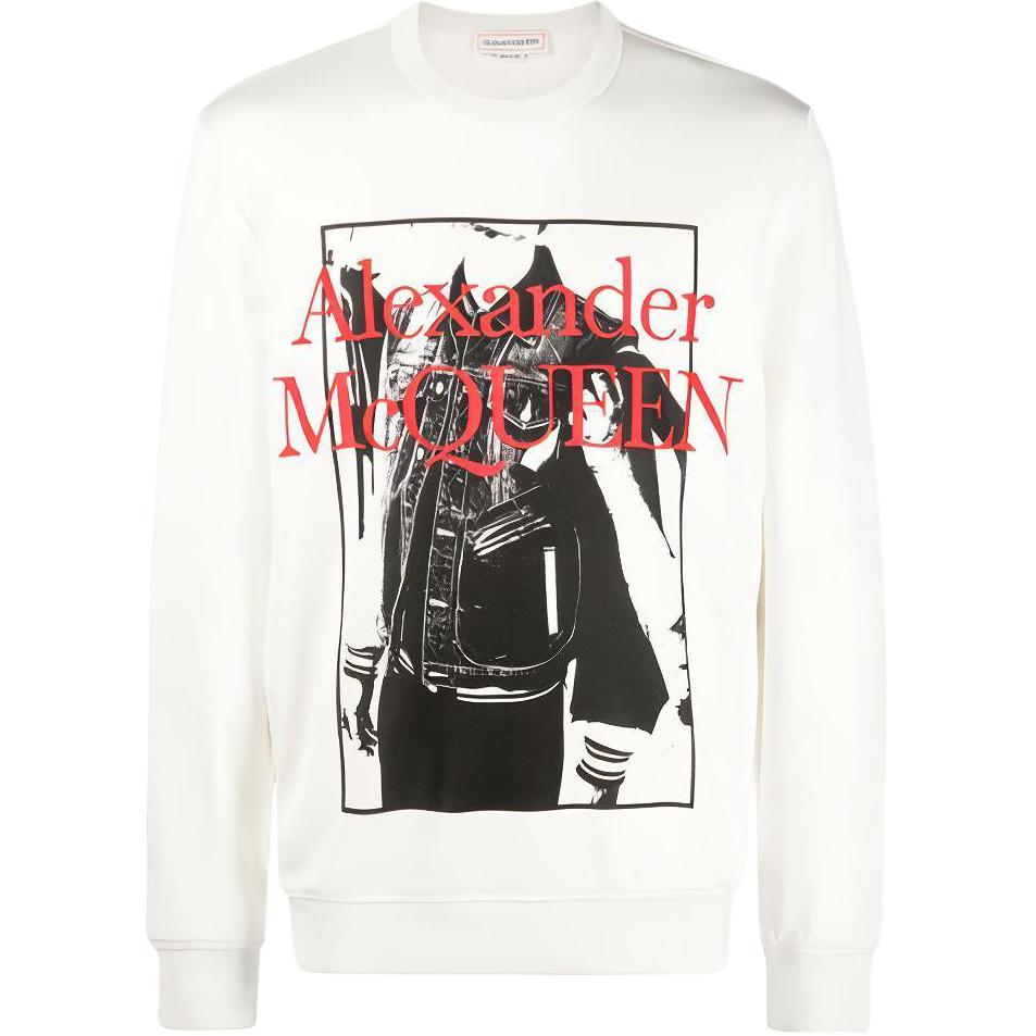 Alexander McQueen SS22 Logo Print Long Sleeve Crewneck T-Shirt White Mens. 683191-QSZ76-0910