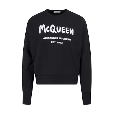 Alexander McQueen SS22 Logo Print Long Sleeve Crewneck Sweatshirt Black Men 701285-QTZ11-0901