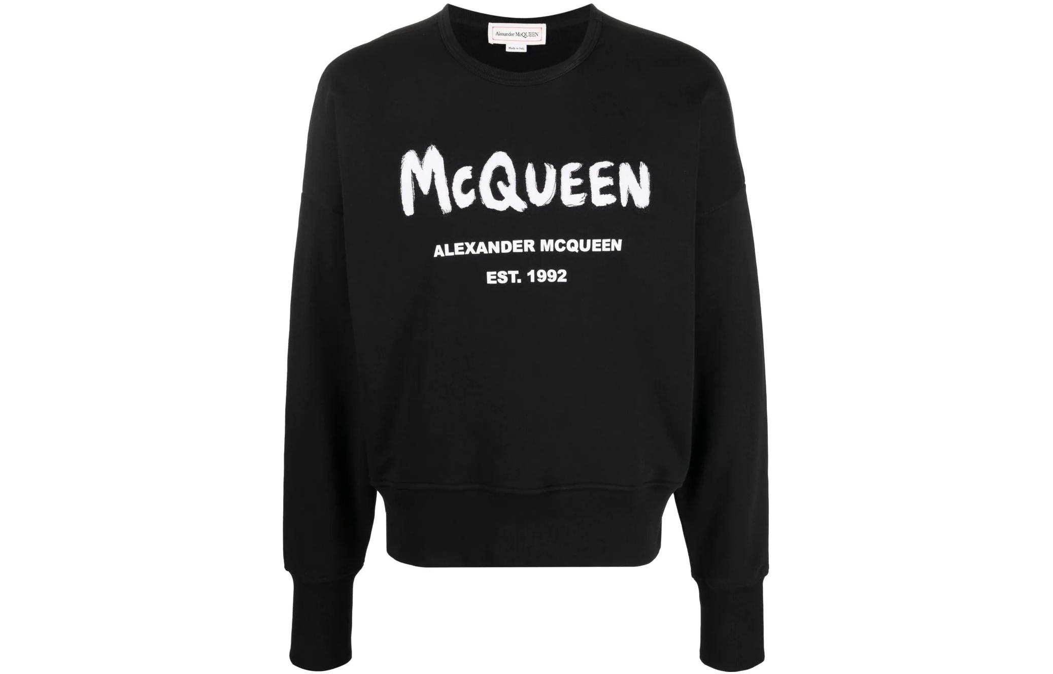 Order Alexander McQueen SS22 Logo Cetak Baju Lengan Panjang Hitam Lelaki 701285-QTZ11-0901