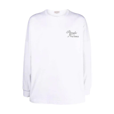 Alexander McQueen SS22 Logo Print White Long Sleeve Sweatshirt Mens 687706QSZ7A0900