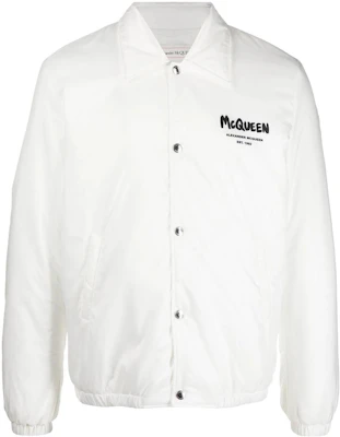 Alexander McQueen SS22 Logo Printed Single-Breasted Bomber Jacket White Mens 662323-QTR60-9000 Buy Alexander McQueen SS22 Logo Printed Single-Breasted Bomber Jacket White Mens 662323-QTR60-9000