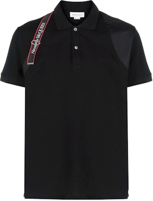 알렉산더 맥퀸 SS22 로고 스트랩 디테일 코튼 폴로 셔츠 블랙 625245-QSX33-1000 Order 알렉산더 맥퀸 SS22 로고 스트랩 디테일 코튼 폴로 셔츠 블랙 625245-QSX33-1000