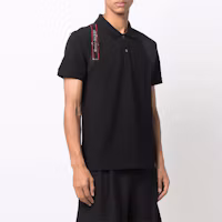 Shop Alexander McQueen SS22 標誌帶細節黑色棉質POLO衫 625245-QSX33-1000