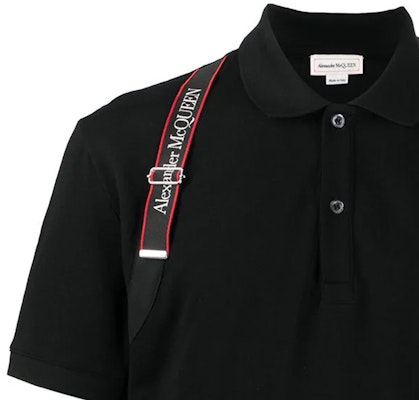 알렉산더 맥퀸 SS22 로고 스트랩 디테일 코튼 폴로 셔츠 블랙 625245-QSX33-1000 Details for 알렉산더 맥퀸 SS22 로고 스트랩 디테일 코튼 폴로 셔츠 블랙 625245-QSX33-1000