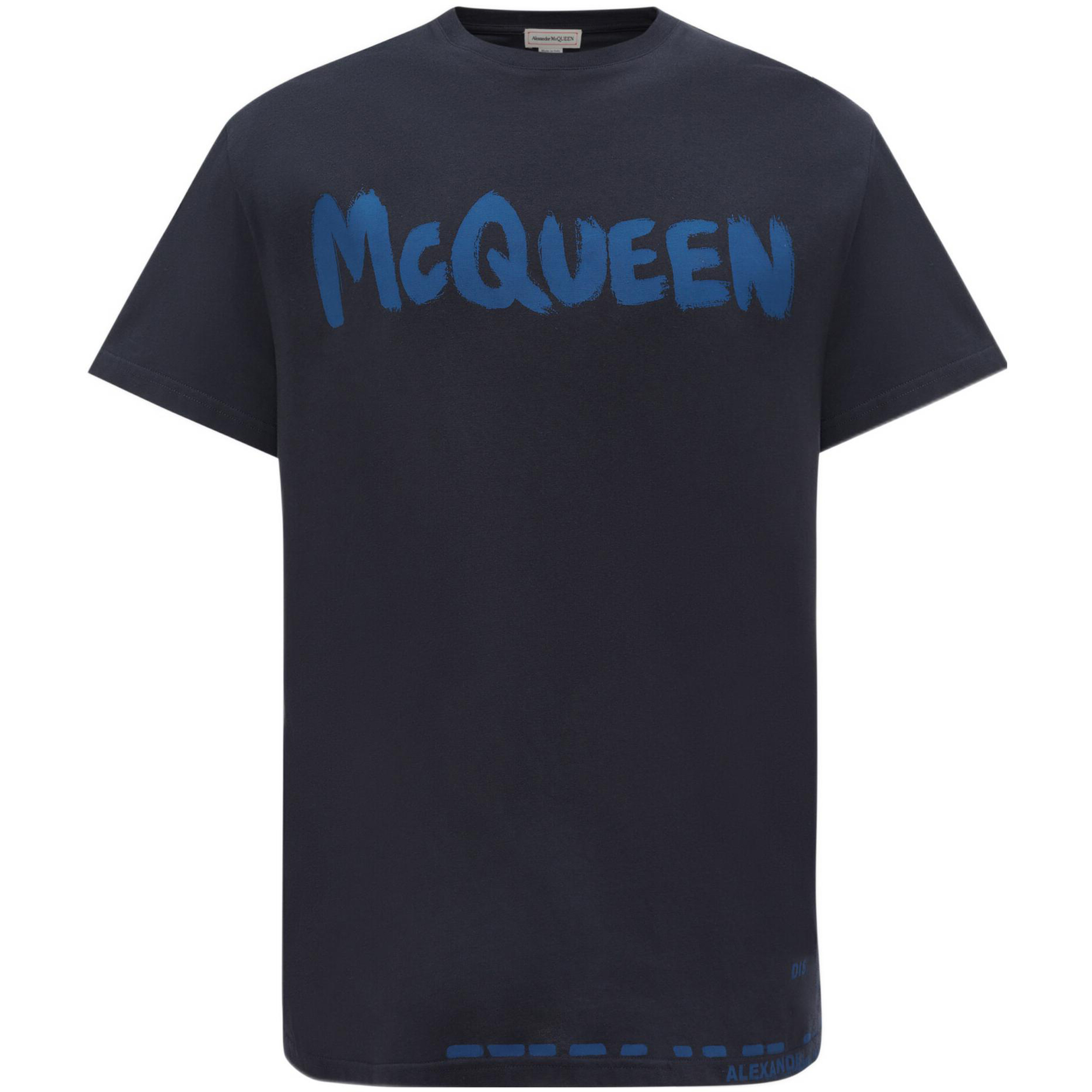 Alexander McQueen SS22 Navy Logo Print Crewneck T-Shirt . 622104-QUZ57-0933