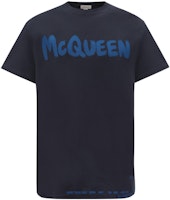 Alexander McQueen SS22 Navy Logo Print Crewneck T-Shirt . 622104-QUZ57-0933 Alexander McQueen SS22 Navy Logo Print Crewneck T-Shirt . 622104-QUZ57-0933