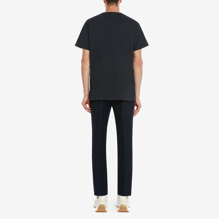 Shop Alexander McQueen SS22 Kaos Crewneck Logo Cetak Navy. 622104-QUZ57-0933